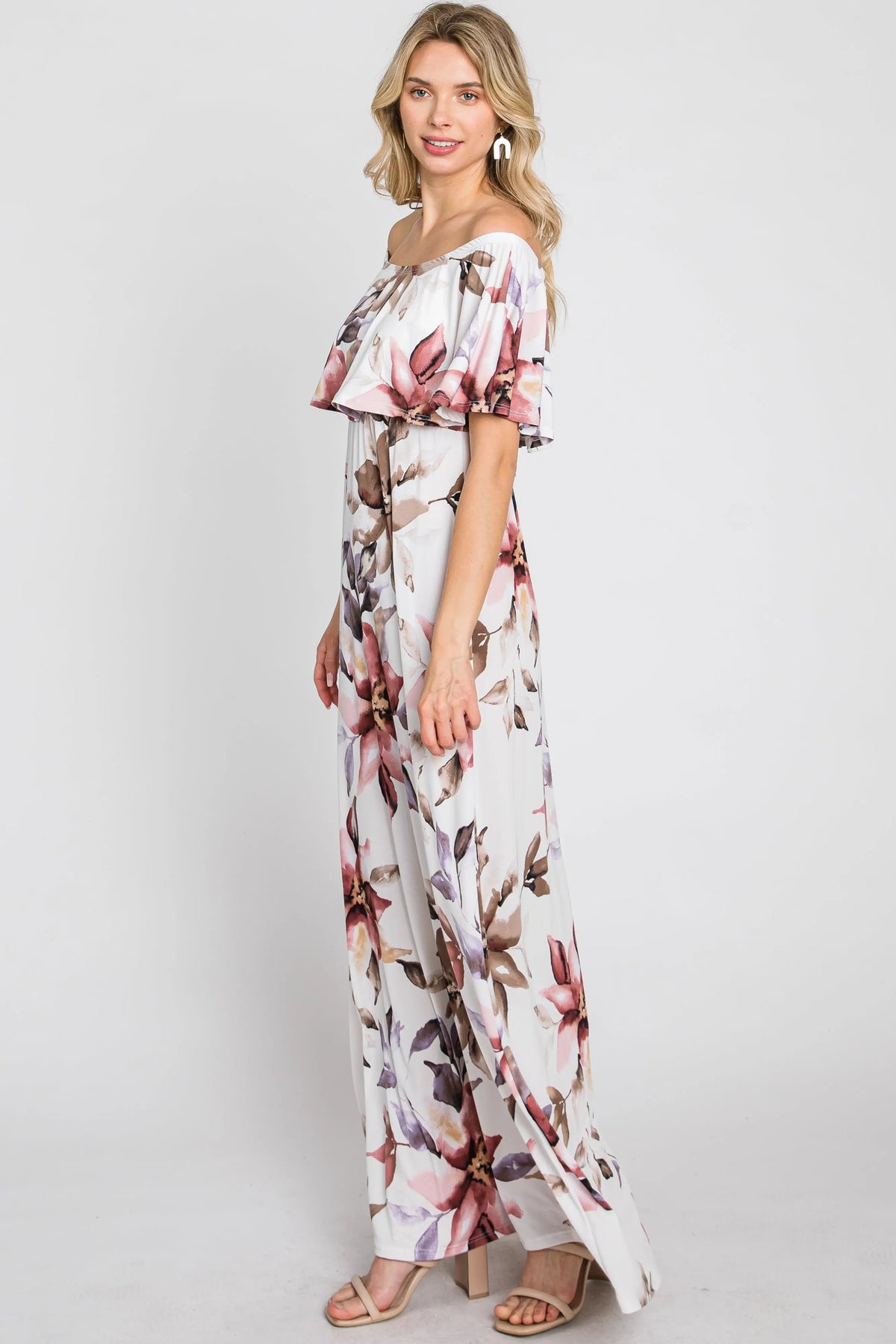 PinkBlush Ivory Floral Off Shoulder Maxi Dress - 