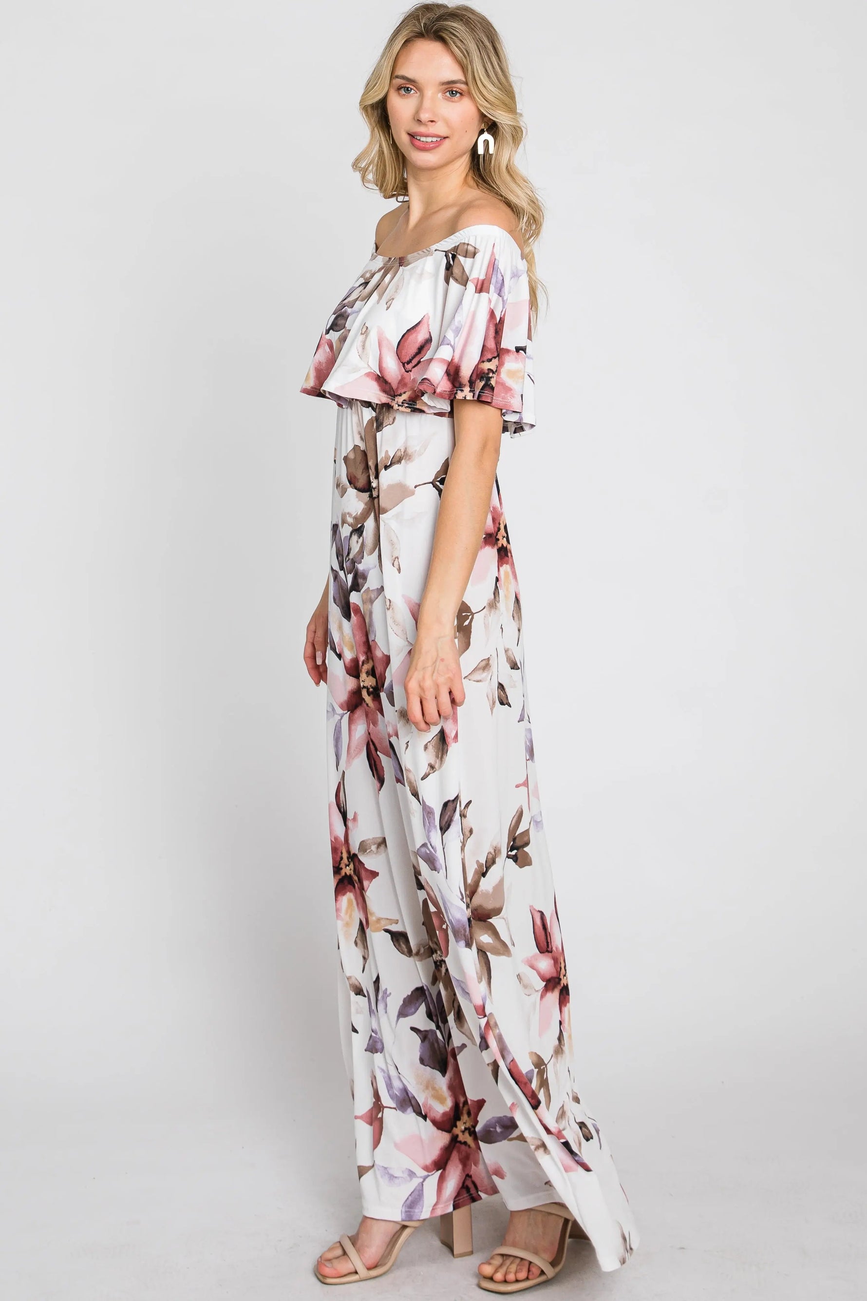 PinkBlush Ivory Floral Off Shoulder Maxi Dress - 