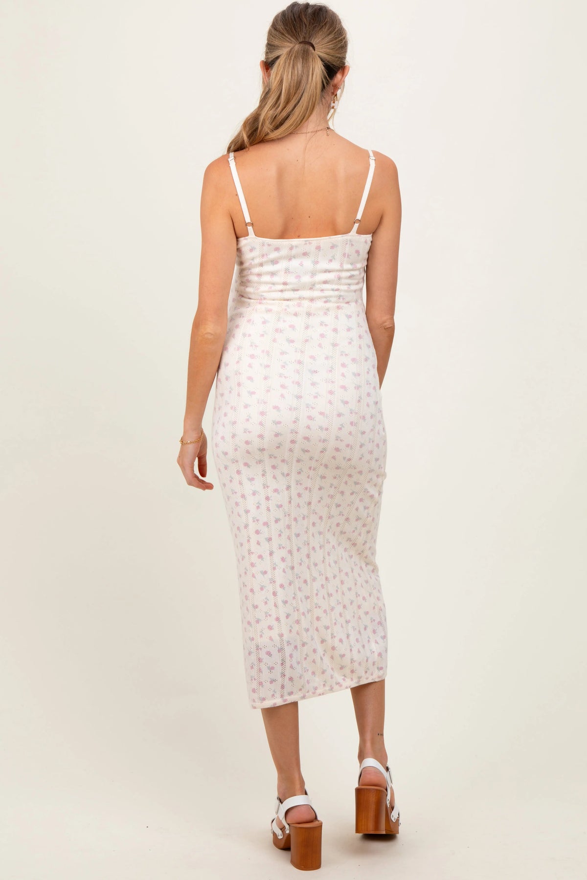PinkBlush Ivory Floral Pointelle Knit Maternity Midi Dress - 