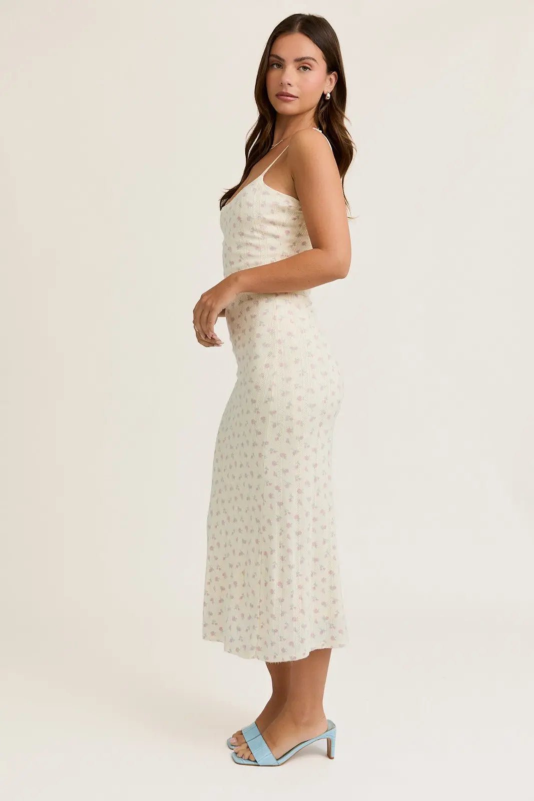 PinkBlush Ivory Floral Pointelle Knit Midi Dress - 