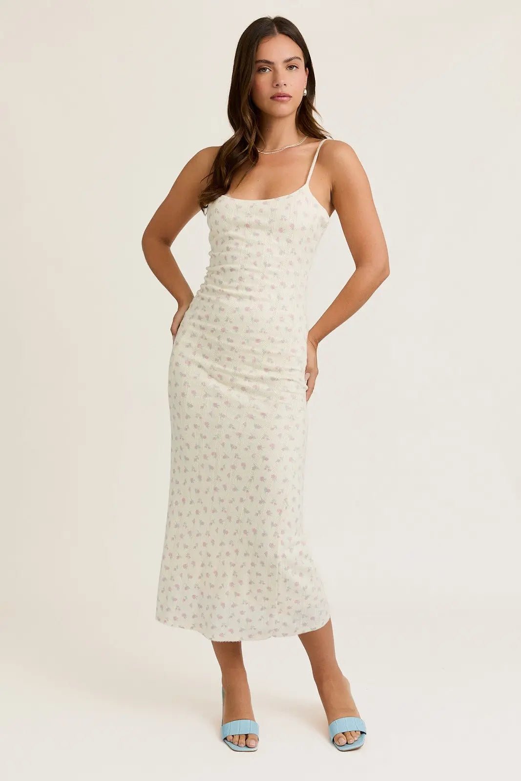PinkBlush Ivory Floral Pointelle Knit Midi Dress - 