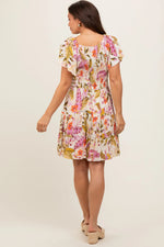 PinkBlush Ivory Floral Smocked Front Tiered Maternity Dress - 