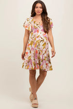 PinkBlush Ivory Floral Smocked Front Tiered Maternity Dress - 