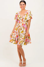 PinkBlush Ivory Floral Smocked Front Tiered Maternity Dress - 