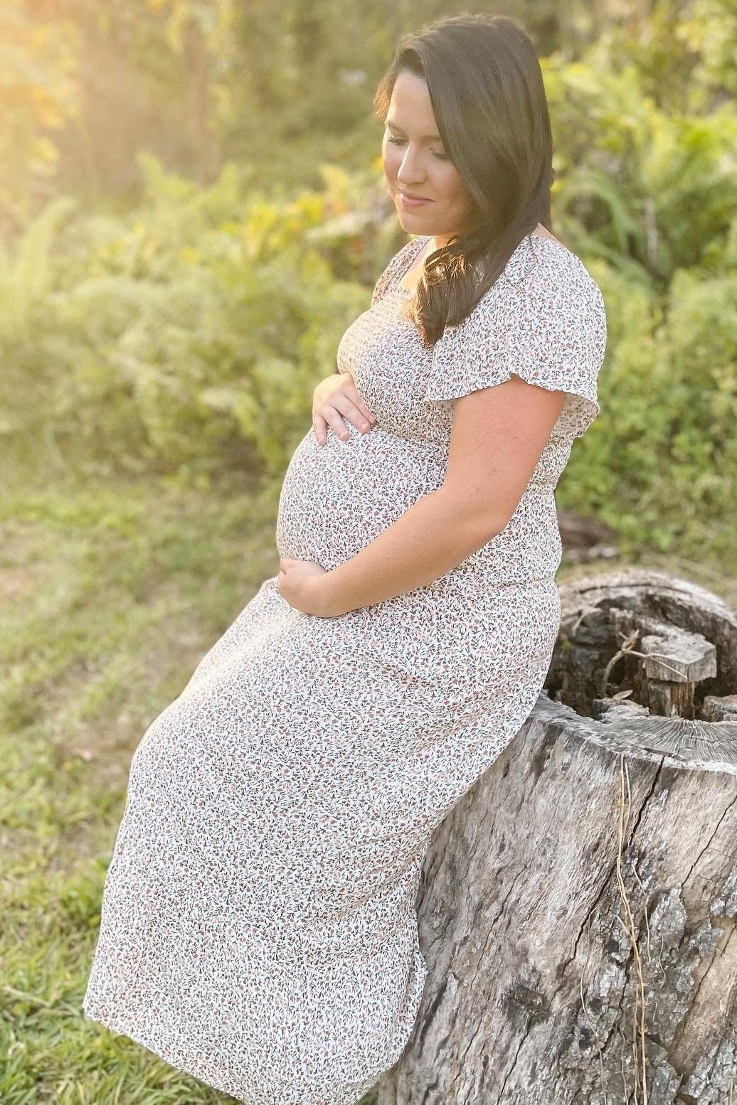 PinkBlush Ivory Floral Smocked Maternity Maxi Dress