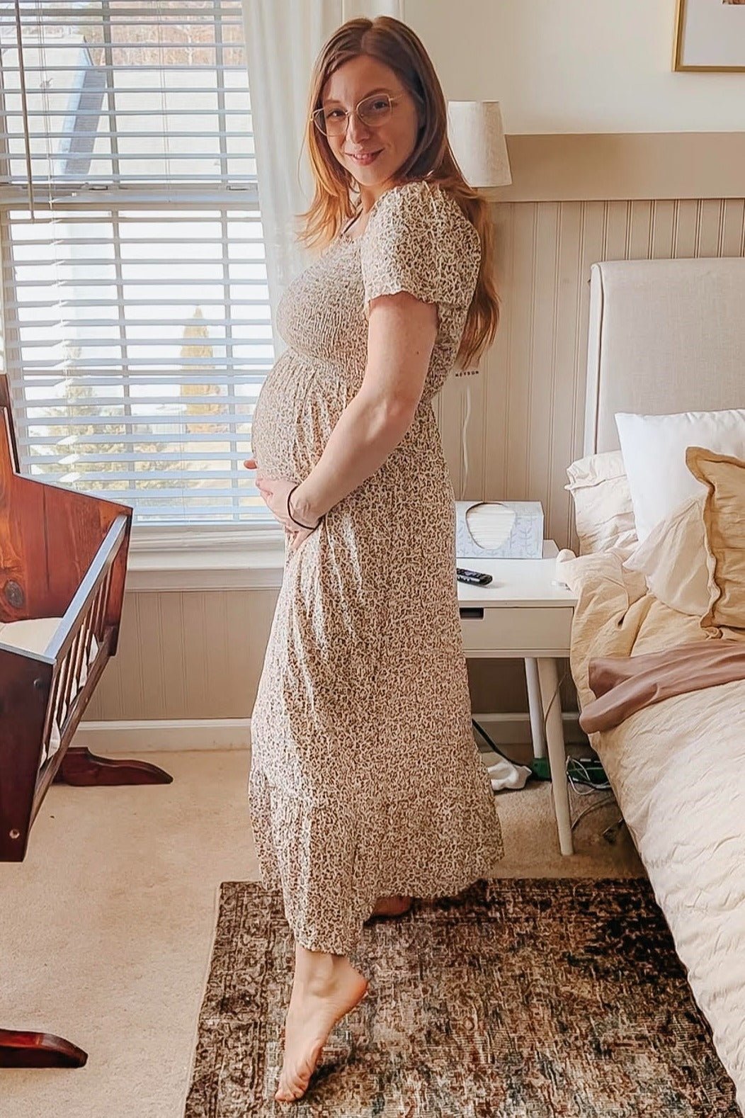 PinkBlush Ivory Floral Smocked Maternity Maxi Dress