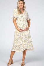 Ivory Floral Tie Sleeve Maternity Midi Dress - Day Dress, One-piece garment, Person, Dress, Sandal | Everetts Place