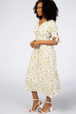 PinkBlush Ivory Floral Tie Sleeve Midi Dress - 