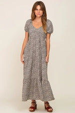Ivory Foral Puff Sleeve Maxi Dress - Dress, Sandal, Shoe, High heels, Person | Everetts Place