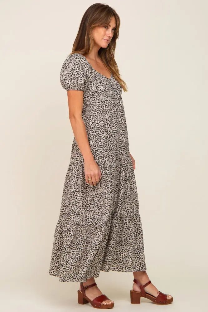PinkBlush Ivory Foral Puff Sleeve Maxi Dress - 