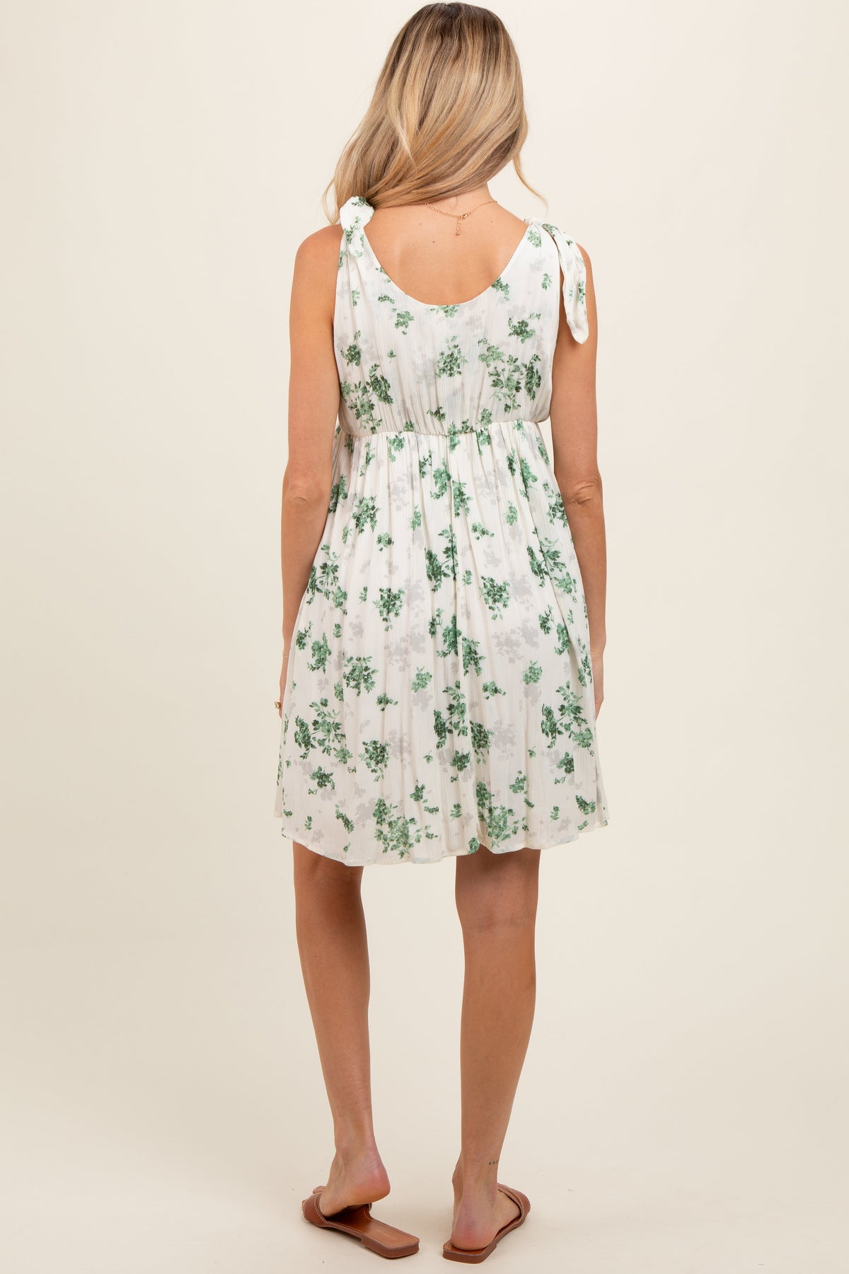 PinkBlush Ivory Green Floral Knotted Wrap V - Neck Maternity DressEveretts Place