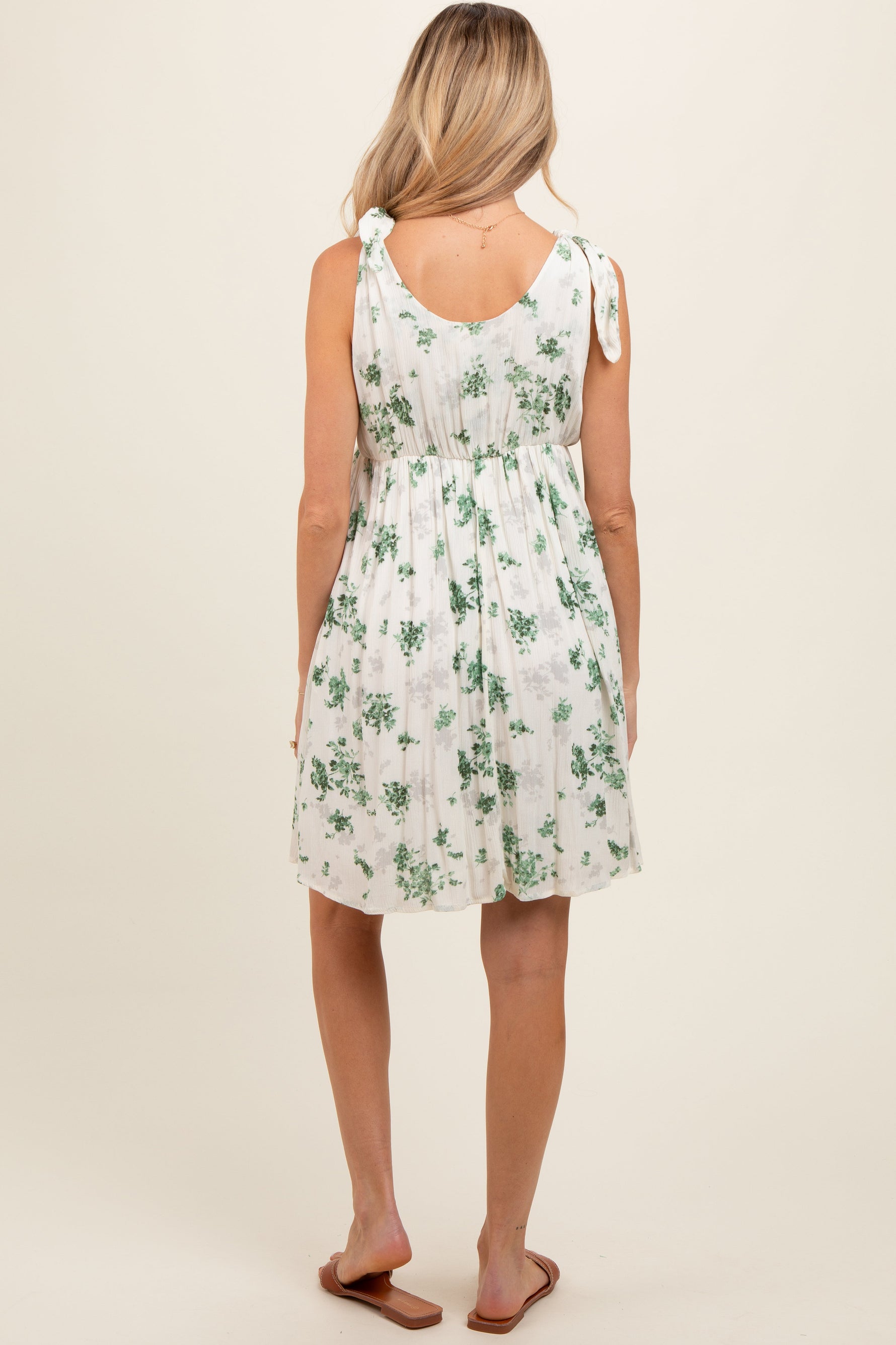PinkBlush Ivory Green Floral Knotted Wrap V - Neck Maternity DressEveretts Place