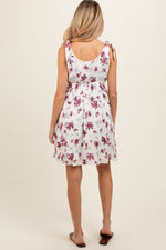 PinkBlush Ivory Mauve Floral Knotted Wrap V - Neck Maternity Dress - 