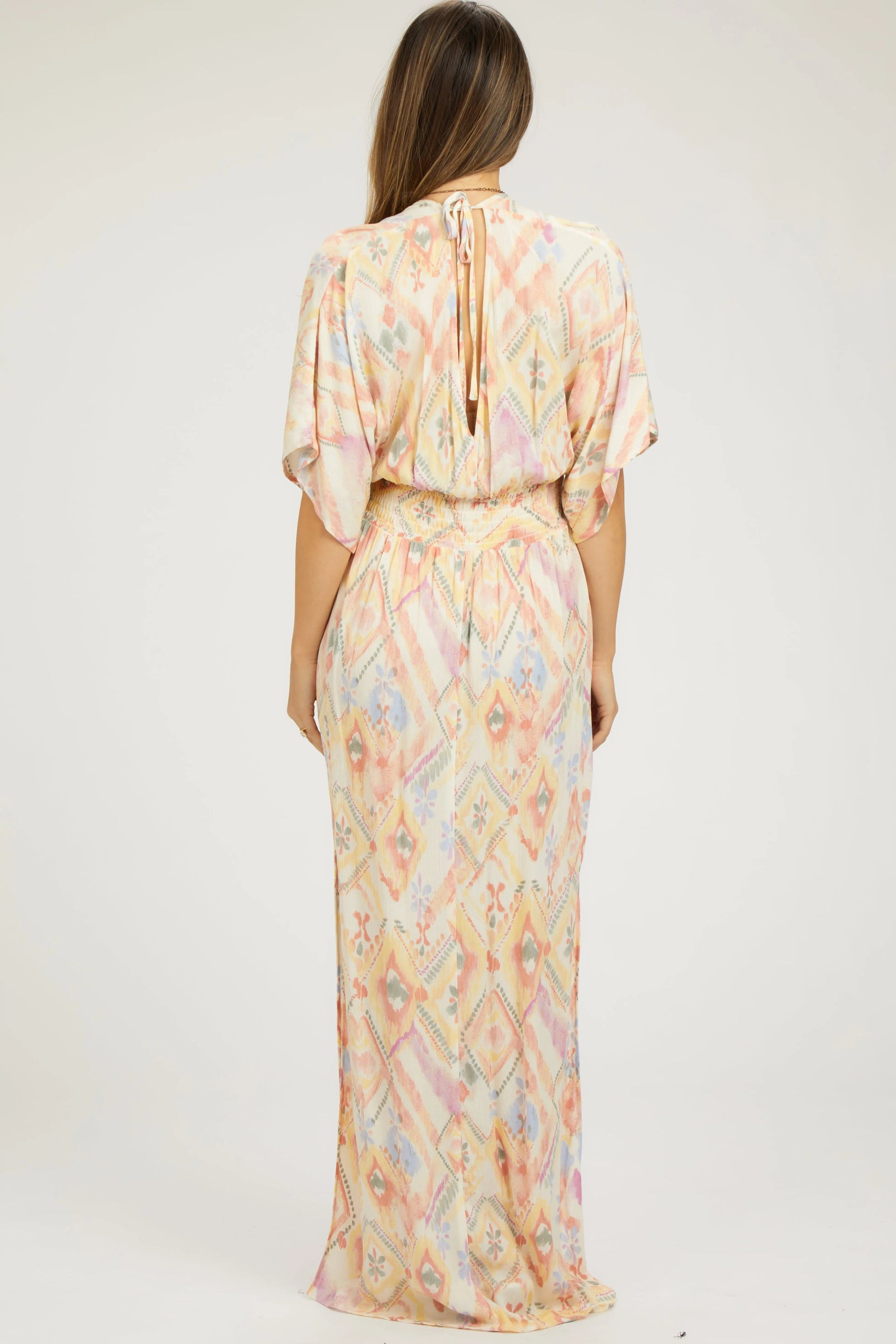 PinkBlush Ivory Printed Deep V - Neck Maternity Maxi Dress - 