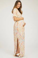 PinkBlush Ivory Printed Deep V - Neck Maternity Maxi Dress - 