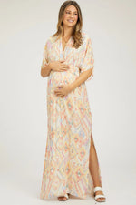 PinkBlush Ivory Printed Deep V - Neck Maternity Maxi Dress - 