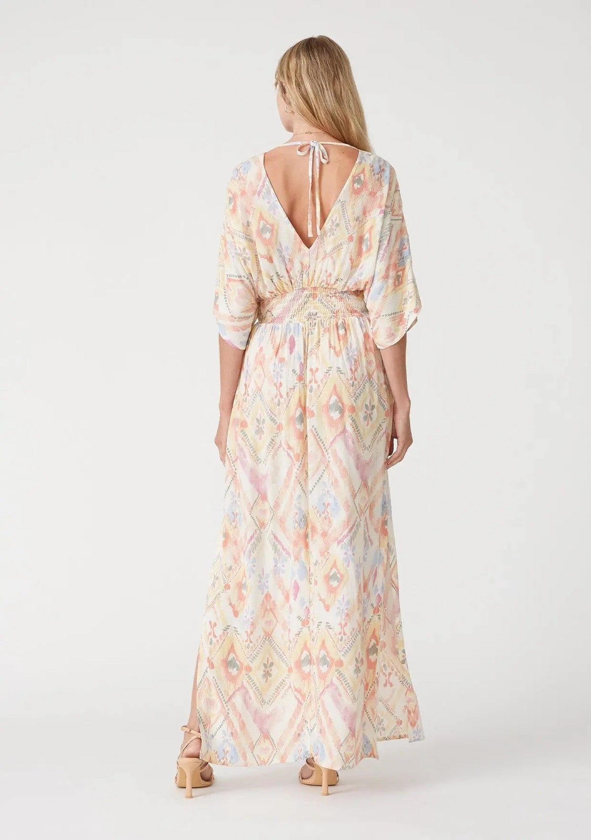PinkBlush Ivory Printed Deep V - Neck Maxi Dress - 