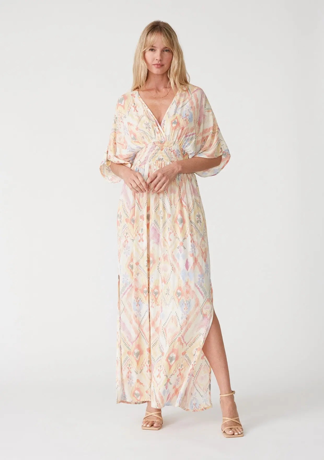 Ivory Printed Deep V-Neck Maxi Dress - Creative arts, Motif, Design, Cover-up, Day Dress | Everetts Place