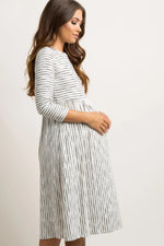 PinkBlush Ivory Ribbed Striped Maternity Midi Dress - 