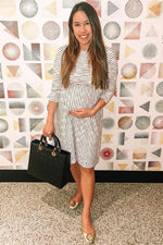 PinkBlush Ivory Ribbed Striped Maternity Midi Dress - 