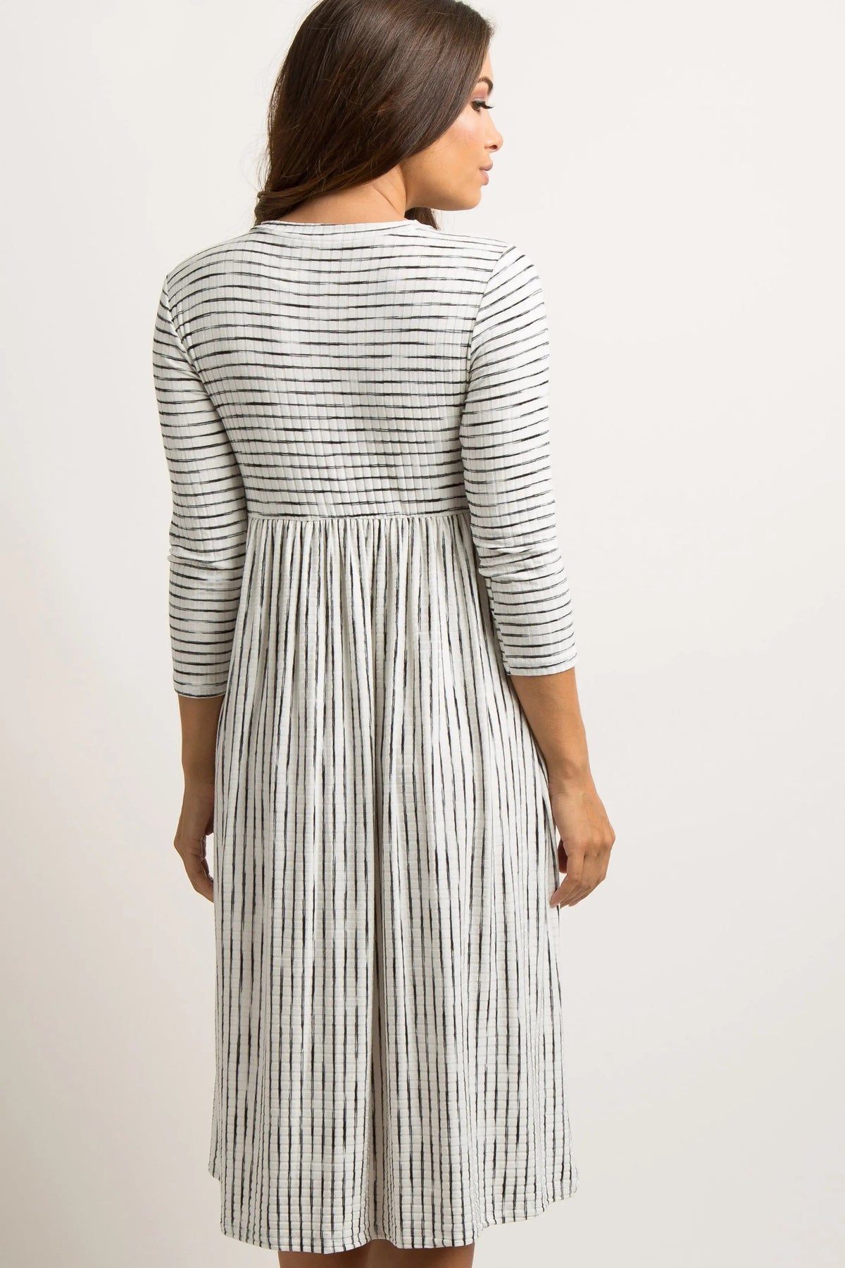 PinkBlush Ivory Ribbed Striped Maternity Midi Dress - 