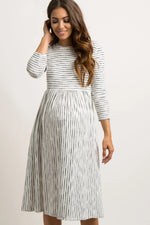 PinkBlush Ivory Ribbed Striped Maternity Midi Dress - 