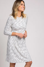 PinkBlush Ivory Ribbed Striped Pleated Midi Dress - 