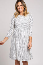 PinkBlush Ivory Ribbed Striped Pleated Midi Dress - 
