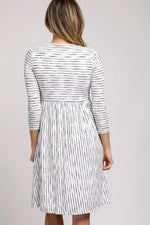 PinkBlush Ivory Ribbed Striped Pleated Midi Dress - 