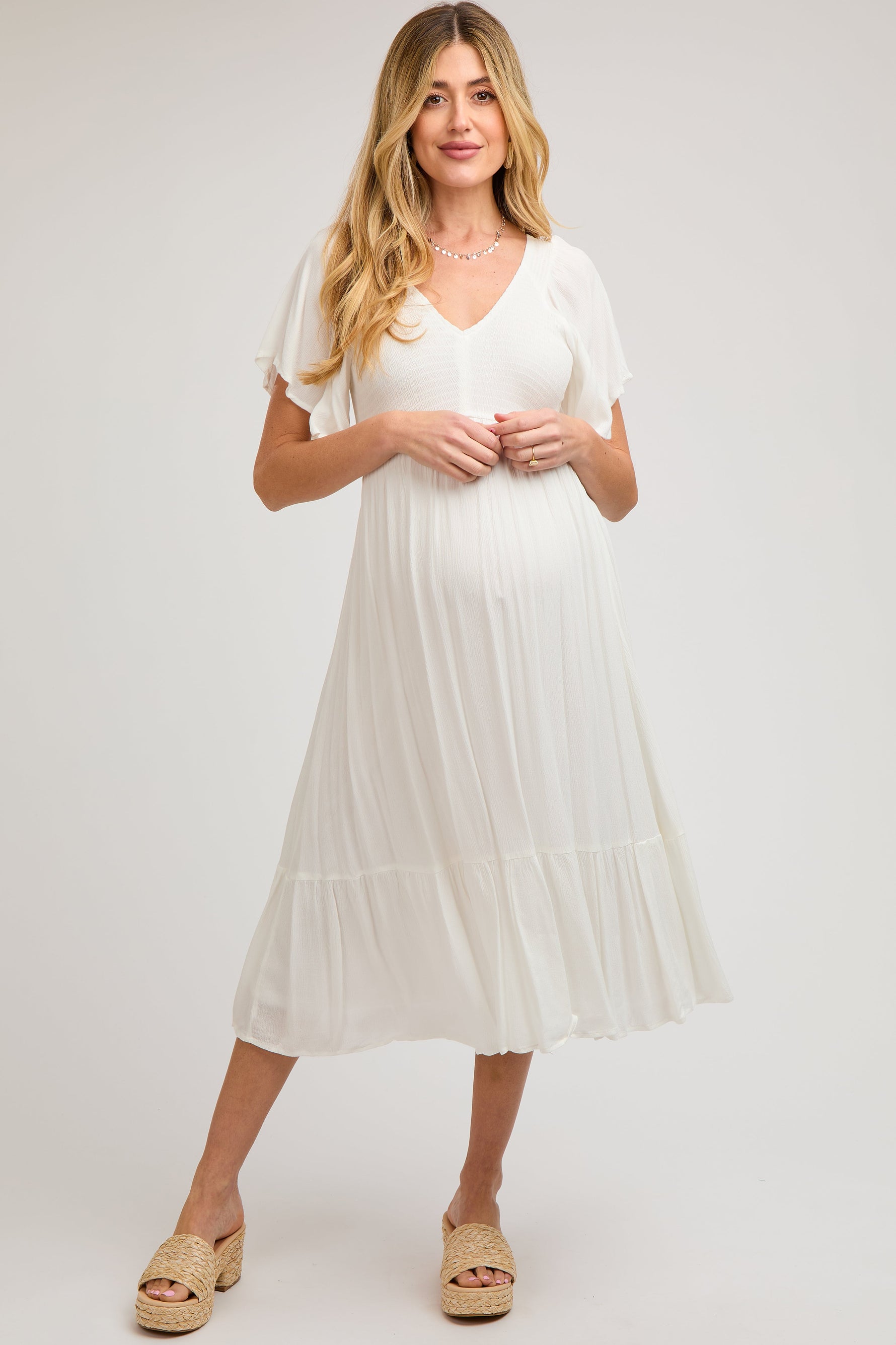 PinkBlush Ivory Smocked Ruffle Maternity DressEveretts Place