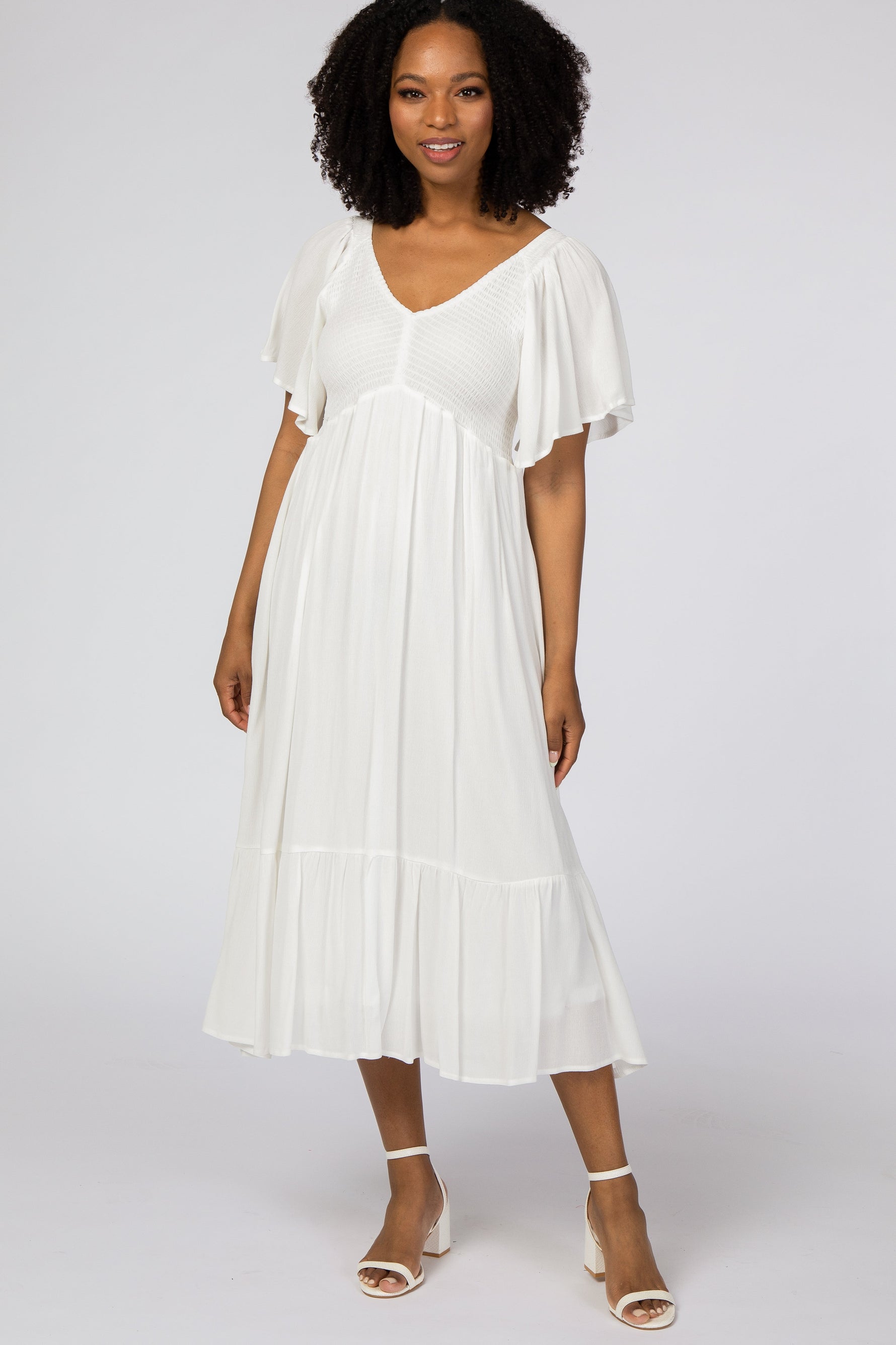 PinkBlush Ivory Smocked Ruffle Maternity DressEveretts Place