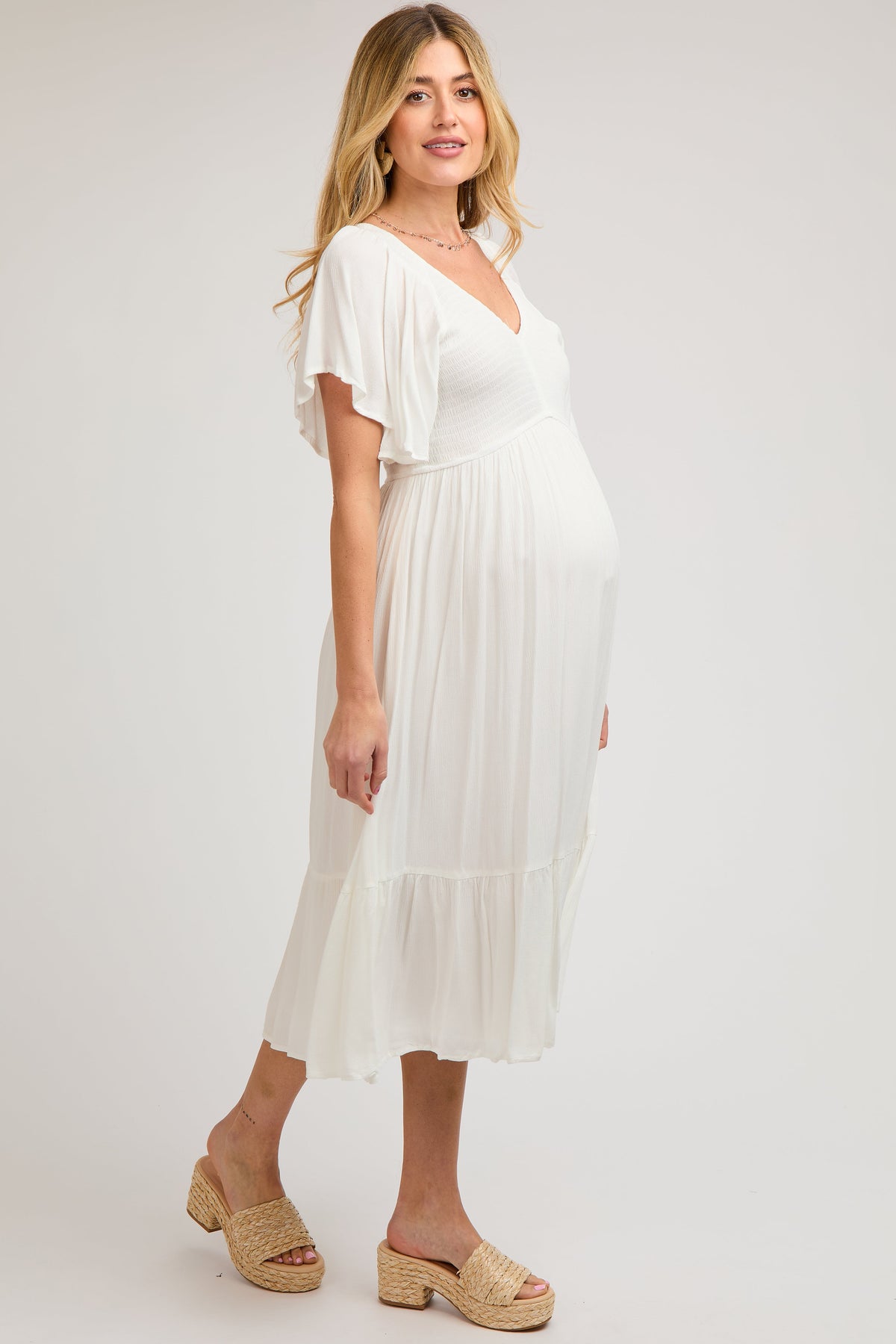PinkBlush Ivory Smocked Ruffle Maternity DressEveretts Place