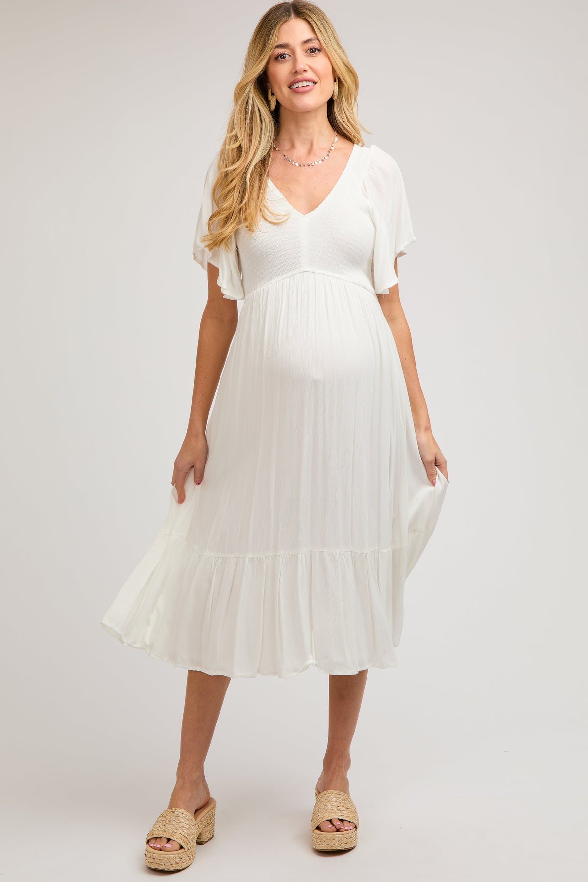 PinkBlush Ivory Smocked Ruffle Maternity DressEveretts Place