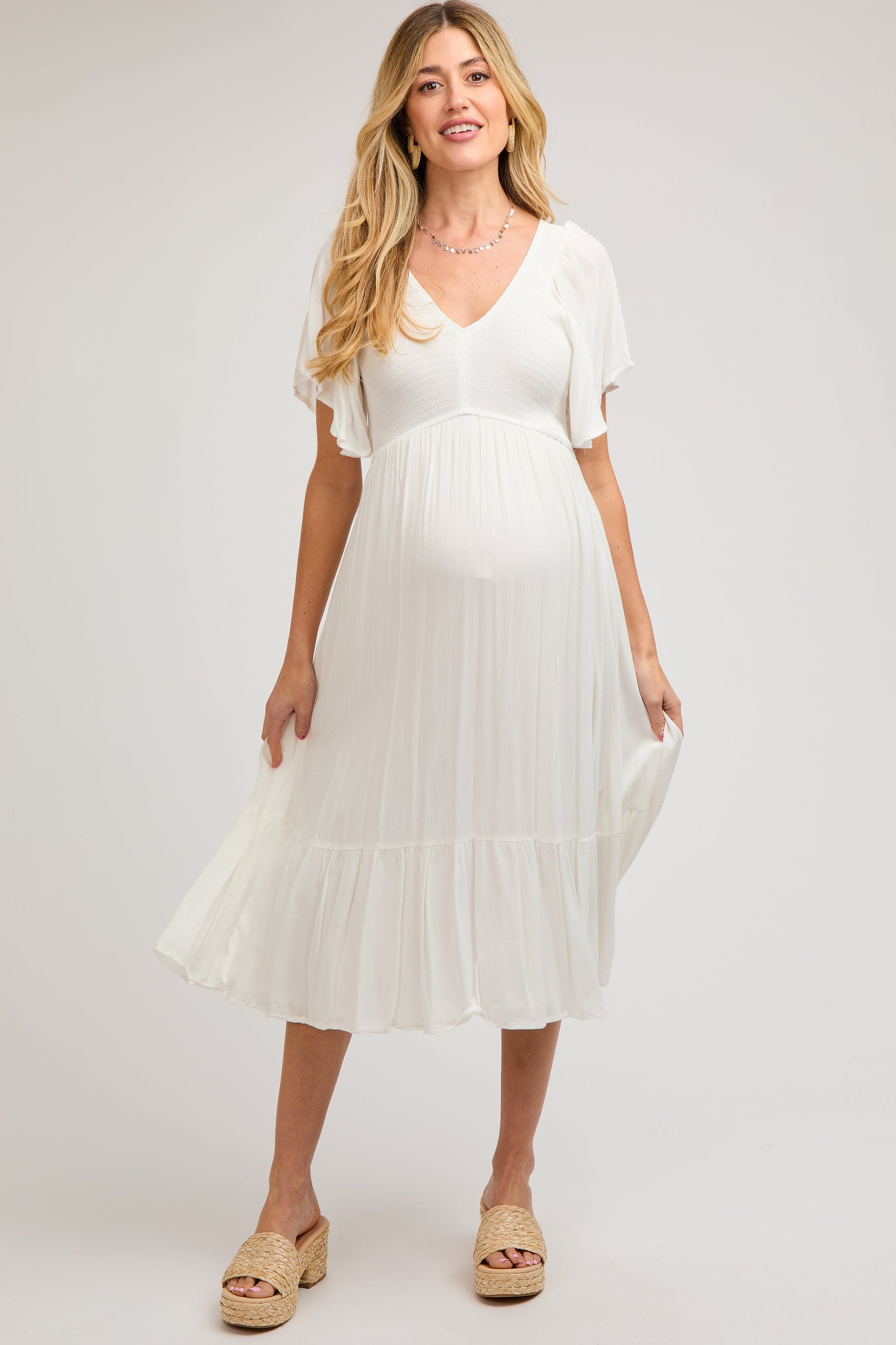 PinkBlush Ivory Smocked Ruffle Maternity DressEveretts Place