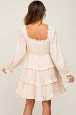PinkBlush Ivory Smocked Ruffle Tiered Long Sleeve Dress - 