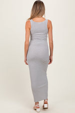PinkBlush Ivory Striped Button Front Sleeveless Maternity Maxi Dress