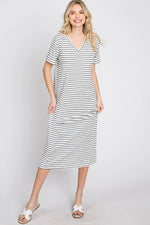 PinkBlush Ivory Striped Ribbed Midi Dress - 