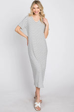PinkBlush Ivory Striped Ribbed Midi Dress - 