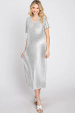 PinkBlush Ivory Striped Ribbed Midi Dress - 