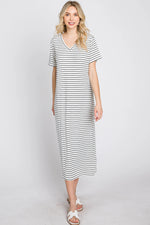PinkBlush Ivory Striped Ribbed Midi Dress - 