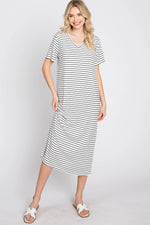 PinkBlush Ivory Striped Ribbed Midi Dress - 