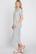 PinkBlush Ivory Striped Ribbed Midi Dress - 