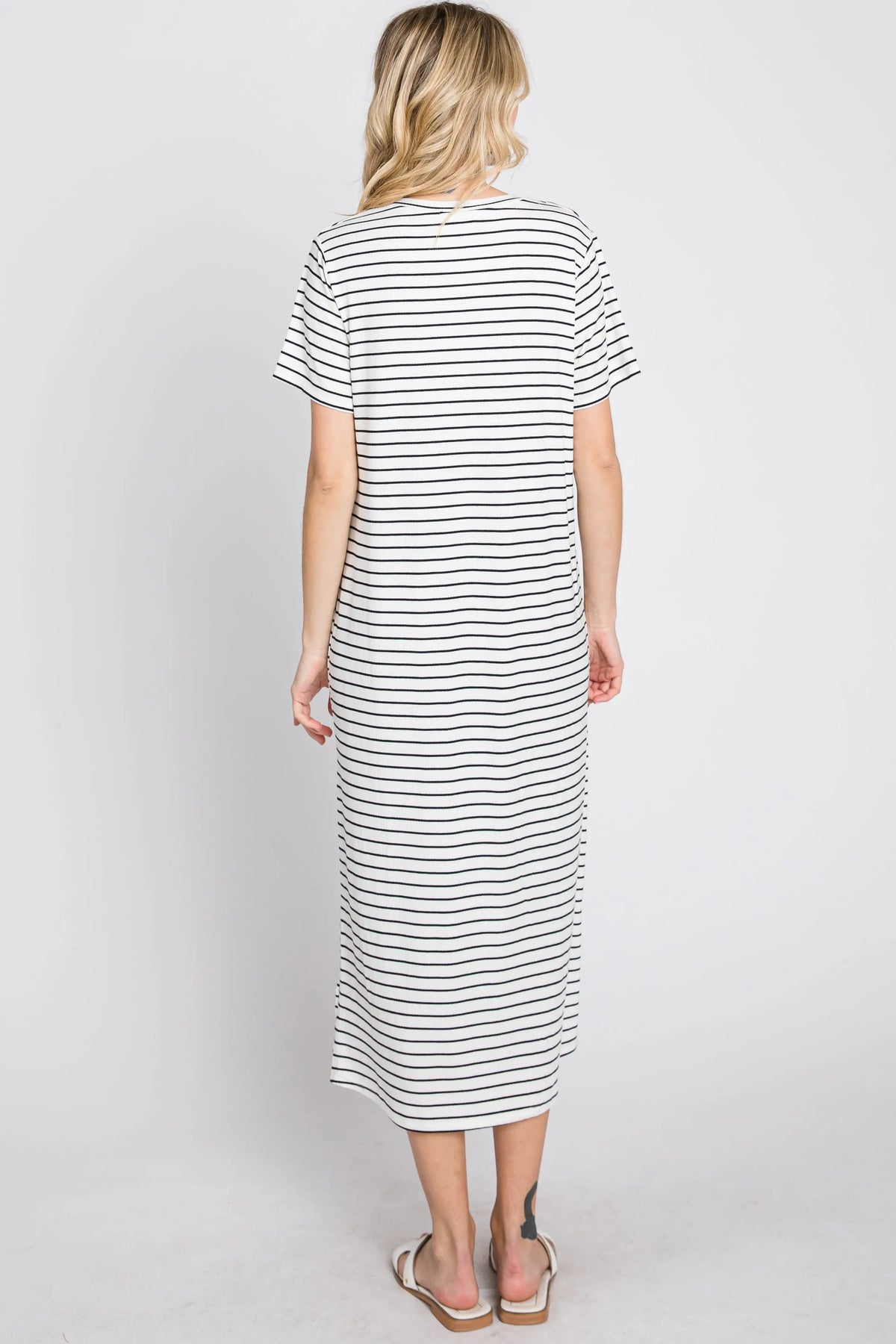 PinkBlush Ivory Striped Ribbed Midi Dress - 
