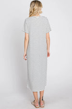 PinkBlush Ivory Striped Ribbed Midi Dress - 