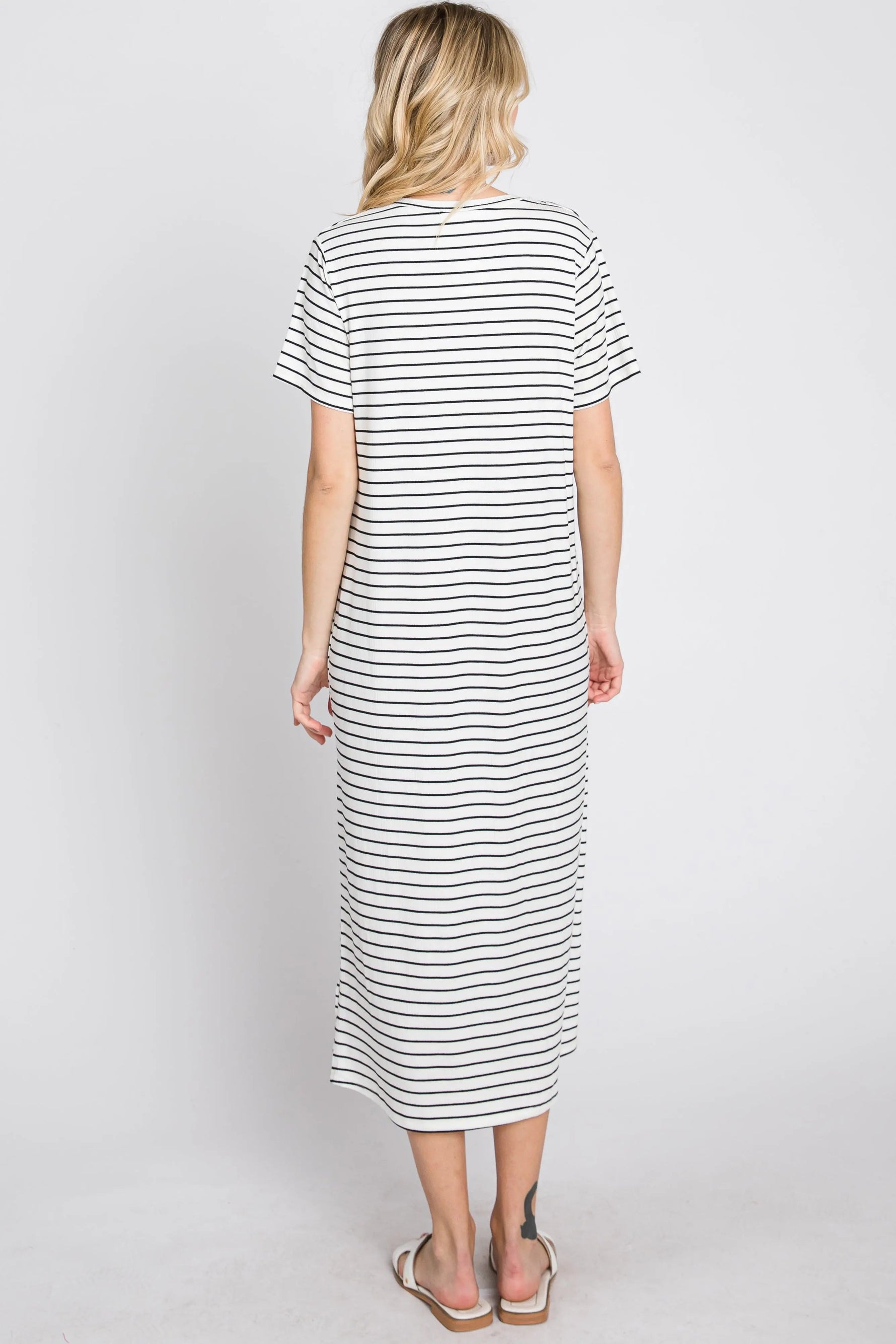 PinkBlush Ivory Striped Ribbed Midi Dress - 