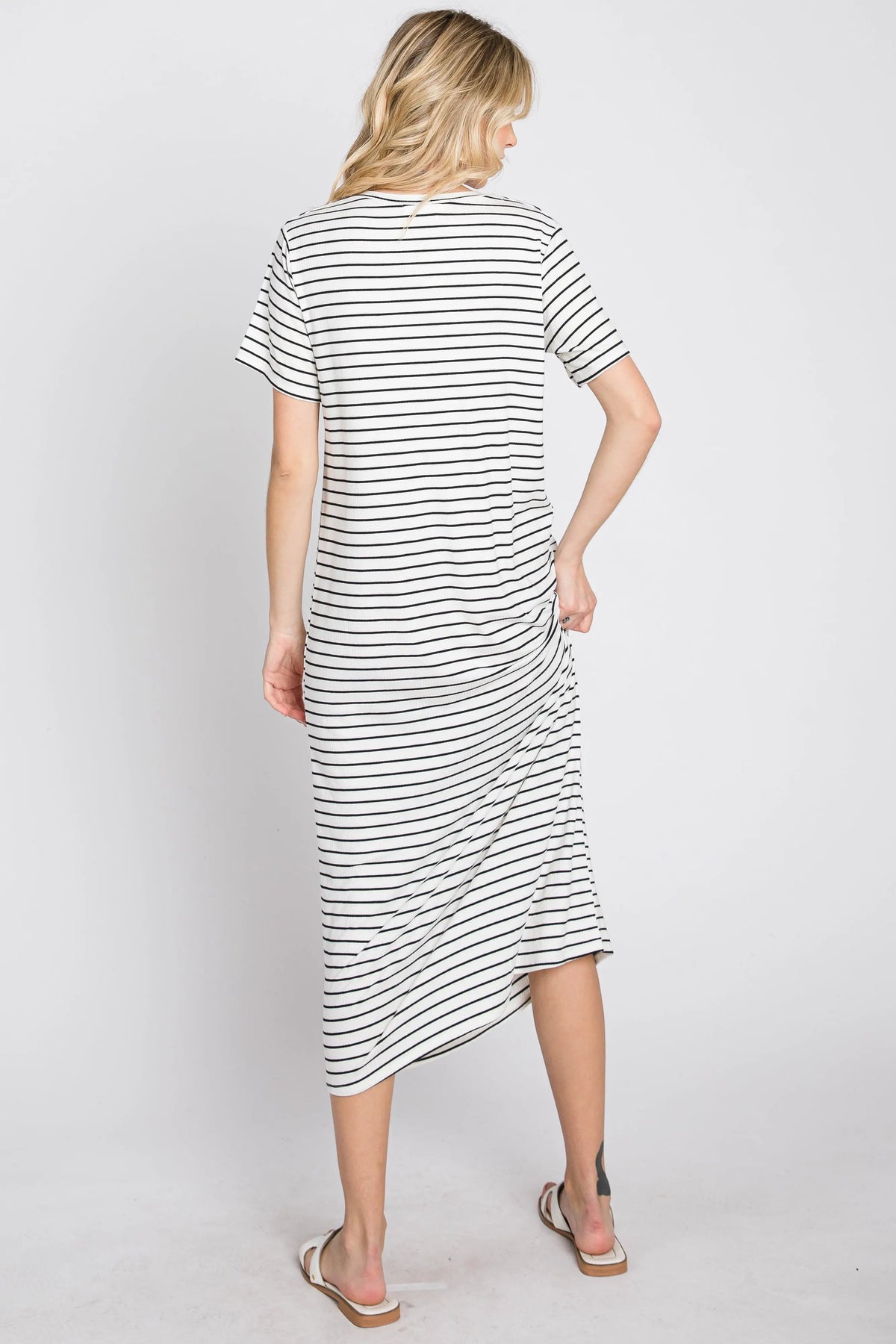 PinkBlush Ivory Striped Ribbed Midi Dress - 