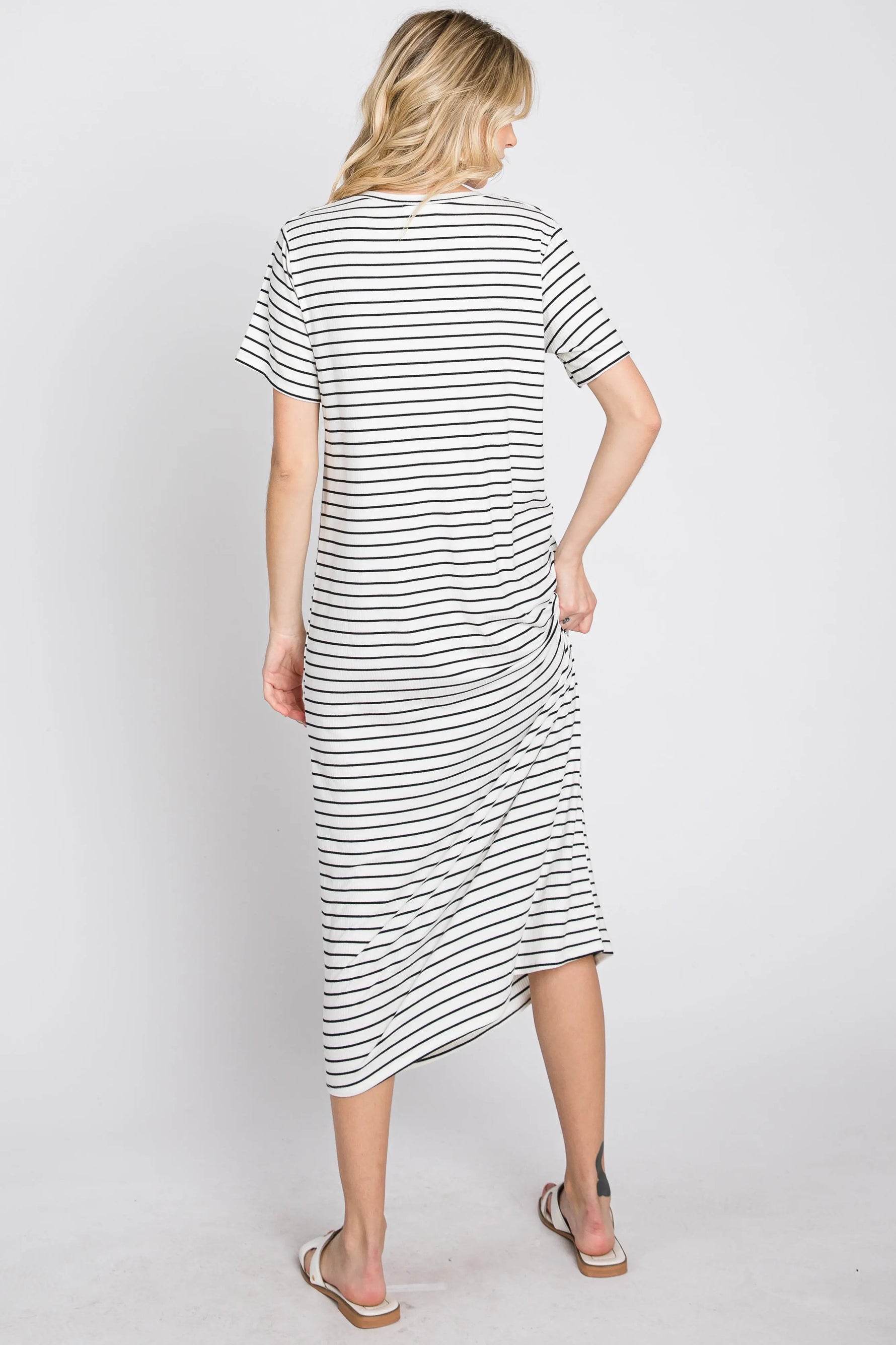 PinkBlush Ivory Striped Ribbed Midi Dress - 