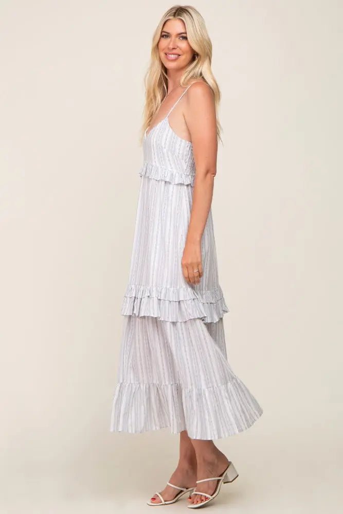 PinkBlush Ivory Striped Ruffle Tiered Midi Dress - 