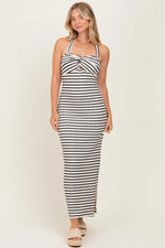 PinkBlush Ivory Striped Twist Front Halter Maternity Midi Dress - 