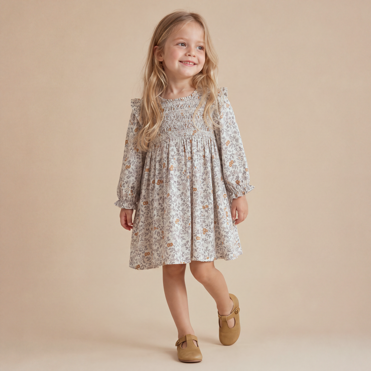 Organic Smocked Ruffle Dress - Ivy by Makemake Organics